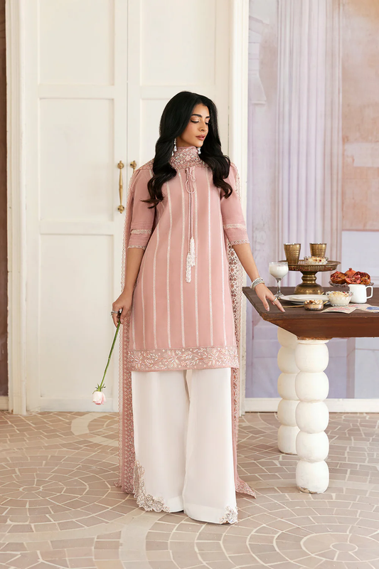 Peach Silk Embroidered Shirt (Leftover)