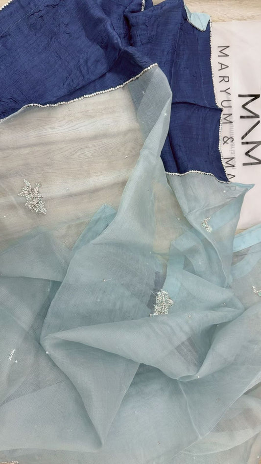 Maryam & Maria - Cotton Net with Kora Work Dupatta