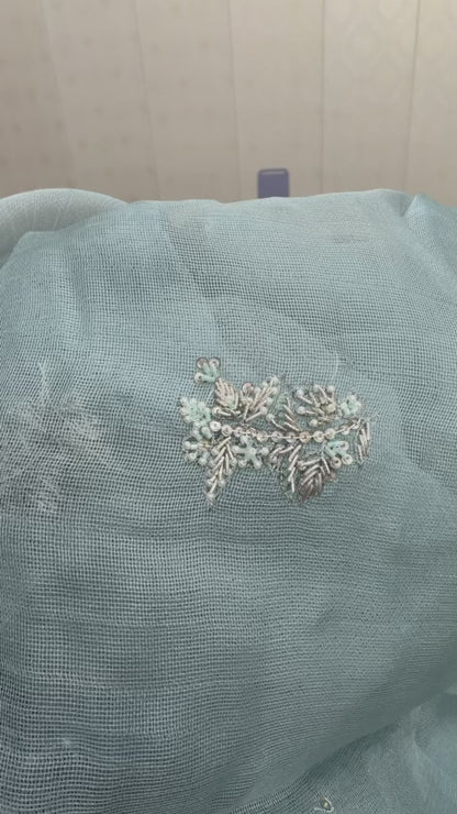 Maryam & Maria - Cotton Net with Kora Work Dupatta